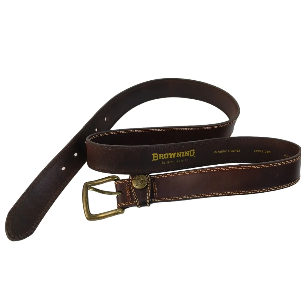 Browning Belt 12 Gauge Dark Brown Genuine Leather Brass Buckle  Men's Size 44